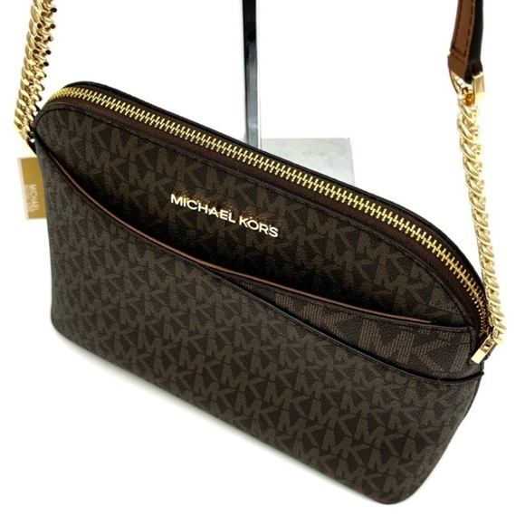 MICHAEL KORS Jet Set Travel Medium Dome Crossbody Bag & Double Zip Wallet Brown - Picture 6 of 13